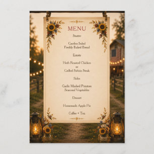 Menu de mariage aux tournesols Rustic Chic America