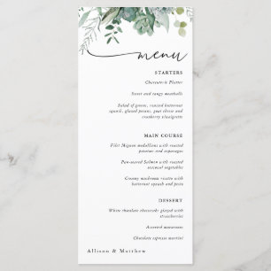 Menu de mariage avec plantes succulentes et eucaly