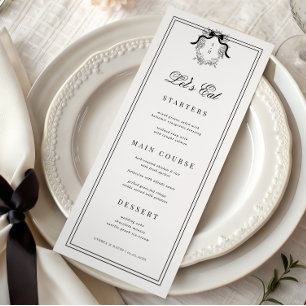 Menu de mariage blanc Let's Eat avec monogramme de