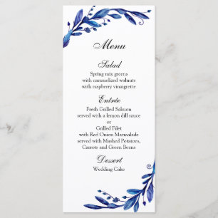 Menu de mariage bleu botanique. Menu de dîner d'hi