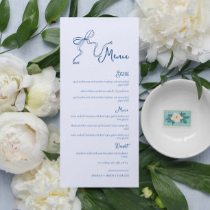 Menu de Mariage bleu Vintage à main blanche