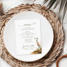 Menu de mariage bohème côtier avec aigrette