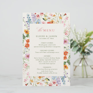Menu de mariage bohème de jardin de prairie printa