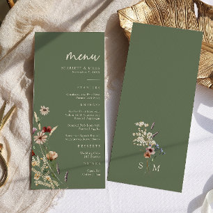 Menu de mariage bohème vert