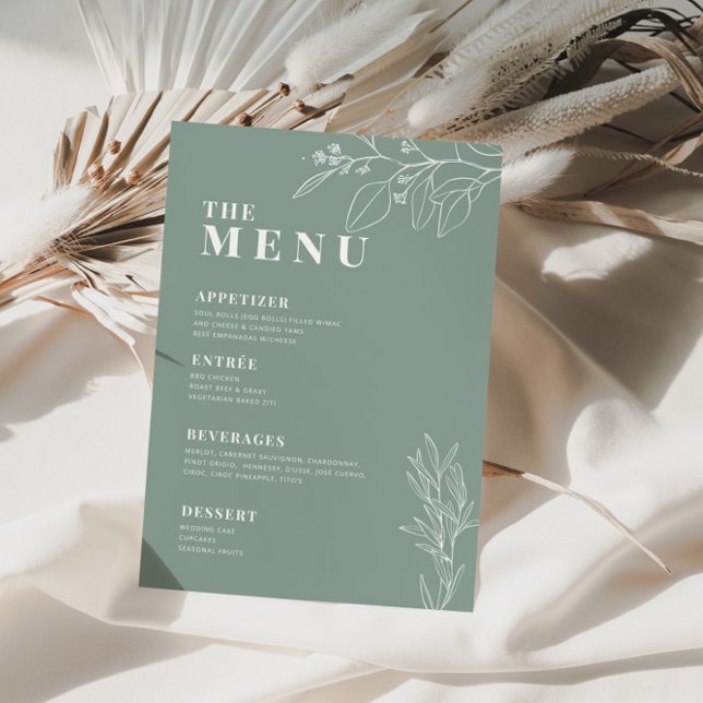 Menu de mariage bohème vert sauge avec illustratio (Créateur téléchargé)