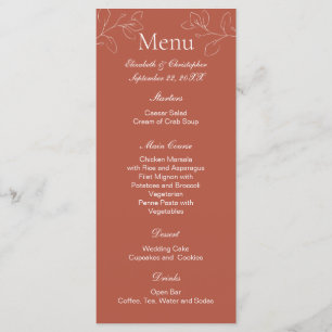 Menu de mariage botanique floral blanc terracotta