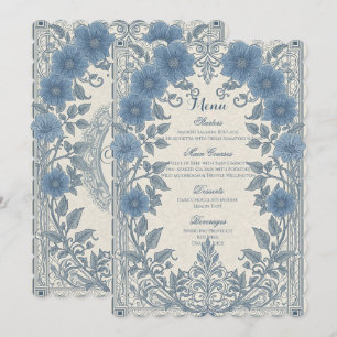 Menu de mariage botanique floral bleu élégant vint