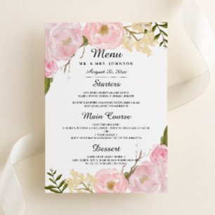 Menu de mariage botanique rose blanc blush pour dî