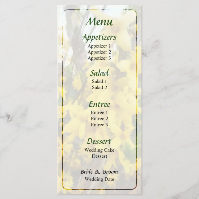 Menu de mariage Brin de Forsythia (Devant)