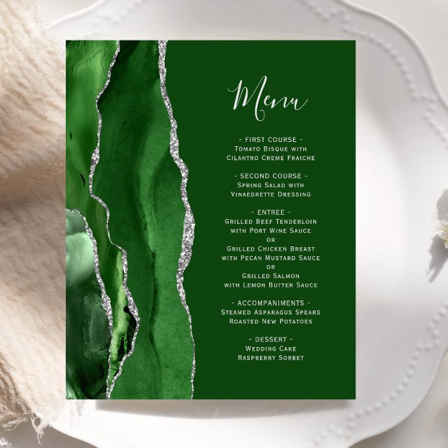 Menu de mariage Budget Chasseur Vert Agate Argent (Créateur téléchargé)