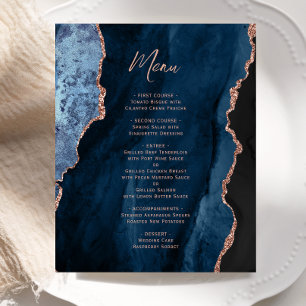 Menu de mariage Budget Navy Blue Rose Gold Agate
