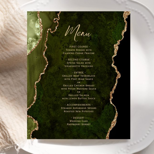Menu de mariage Budget Vert olive Or Agate (Créateur téléchargé)