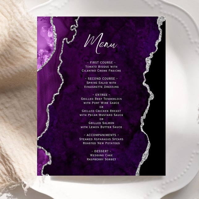 Menu de mariage Budget Violet Agate Argent (Créateur téléchargé)