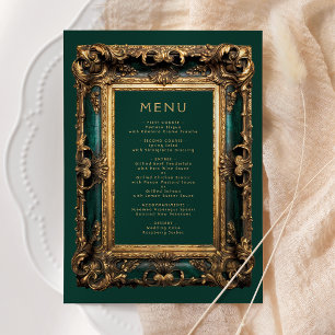 Menu de mariage cadre vintage émeraude vert or
