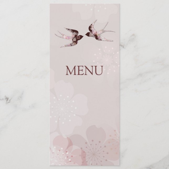 Menu de mariage Cerisier en fleurs Sakura et hiron (Devant)