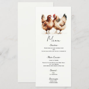 Menu de mariage champêtre à l'aquarelle Poulets Br