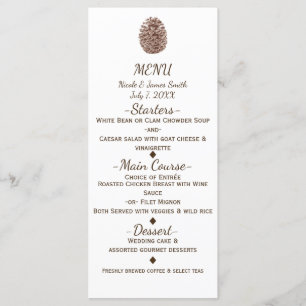 Menu de mariage champêtre élégant à cône de pin ru