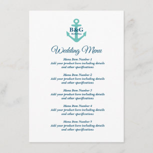 Menu de mariage chic avec logo d'ancre de bateau n