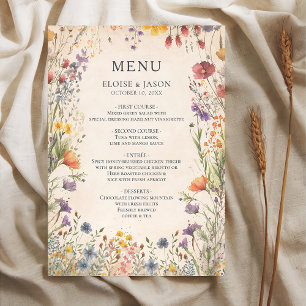 Menu de mariage chic de jardin de fleurs sauvages