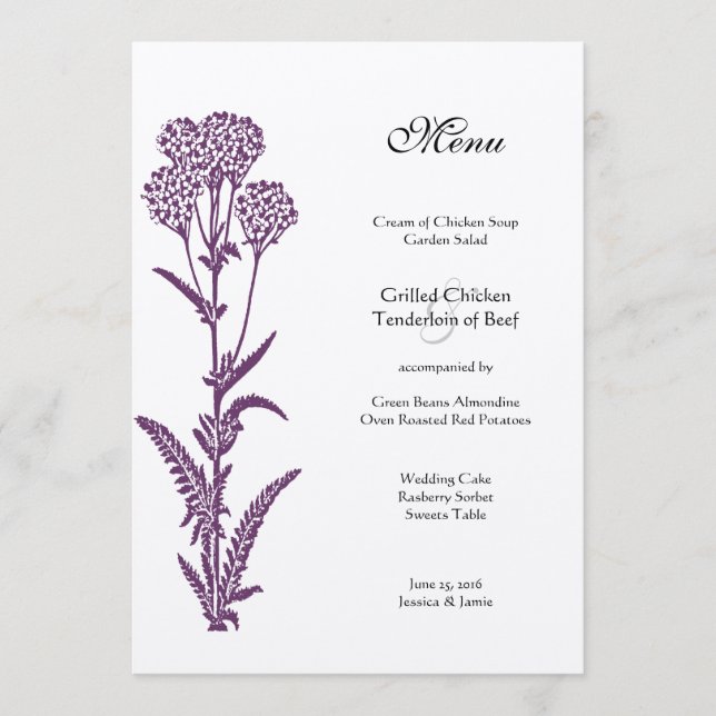 Menu de Mariage chic Fleur sauvage violet Floral C (Devant)