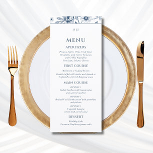 Menu de mariage chrétien à motif floral bleu en ch