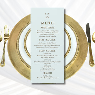 Menu de mariage chrétien élégant bleu monogramme p