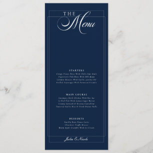 Menu de mariage classique calligraphié bleu marine