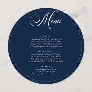 Menu de mariage classique calligraphié en bleu mar