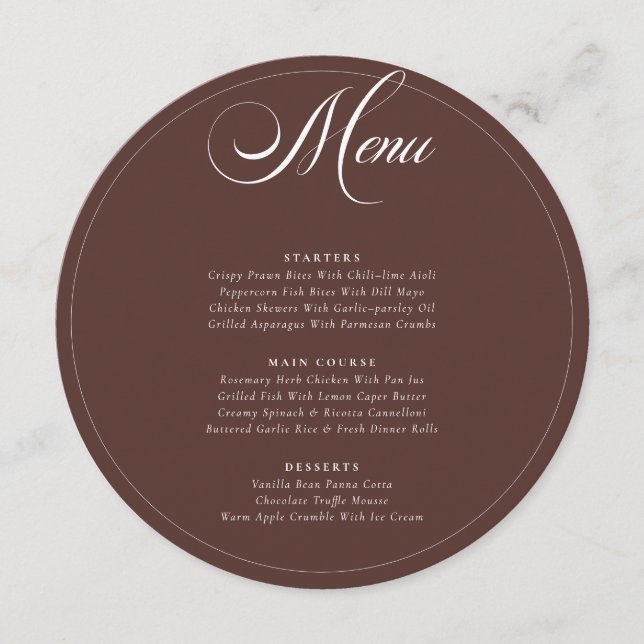 Menu de mariage classique Choco Brown Ivory Callig (Devant)