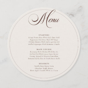 Menu de mariage classique Choco Brown Ivory Callig