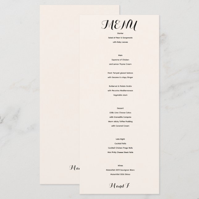 Menu de mariage classique élégant blanc (Devant / Derrière)