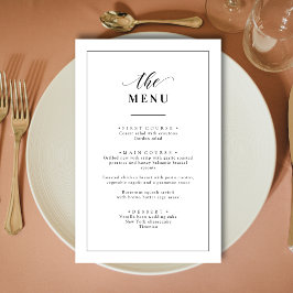 Menu de mariage classique élégant noir et blanc
