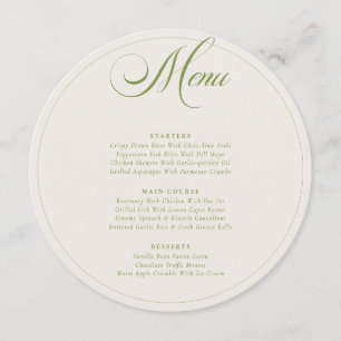 Menu de mariage classique vert olive ivoire callig