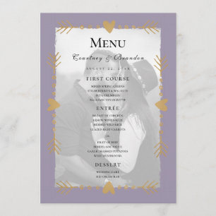 Menu de mariage cœurs dorés photo moderne violet