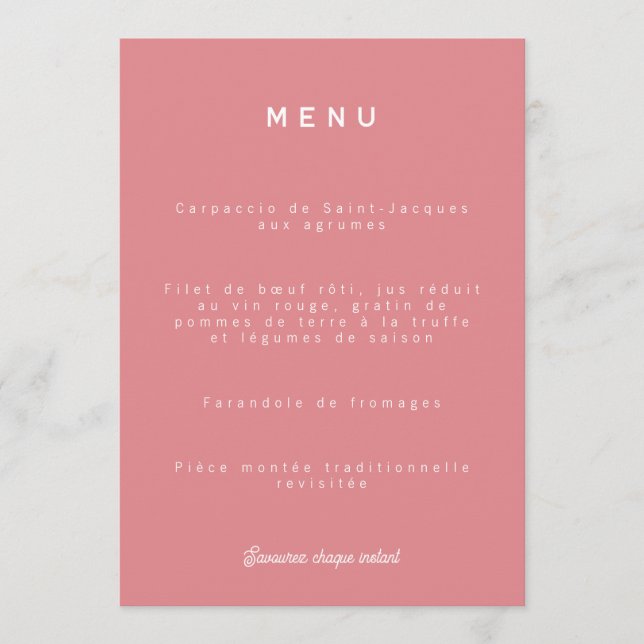 Menu de mariage Colorus - Rose (Devant)