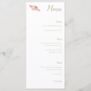 Menu de mariage coquille de conque aquarelle