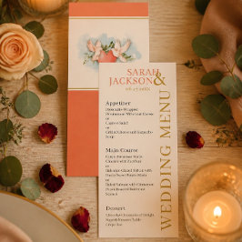 Menu de mariage corail colombes romantiques