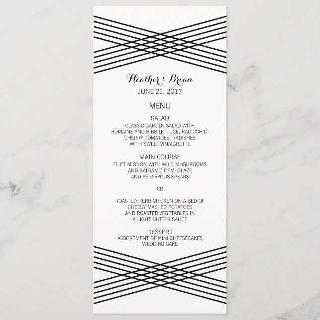Menu de Mariage de décoration moderne noir blanc (Devant)