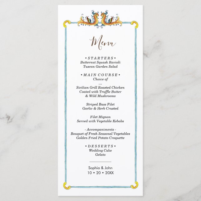 Menu de mariage de design italien  (Devant)