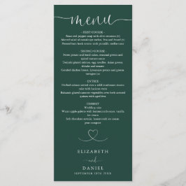 Menu de mariage de dîner de cœur vert émeraude Scr
