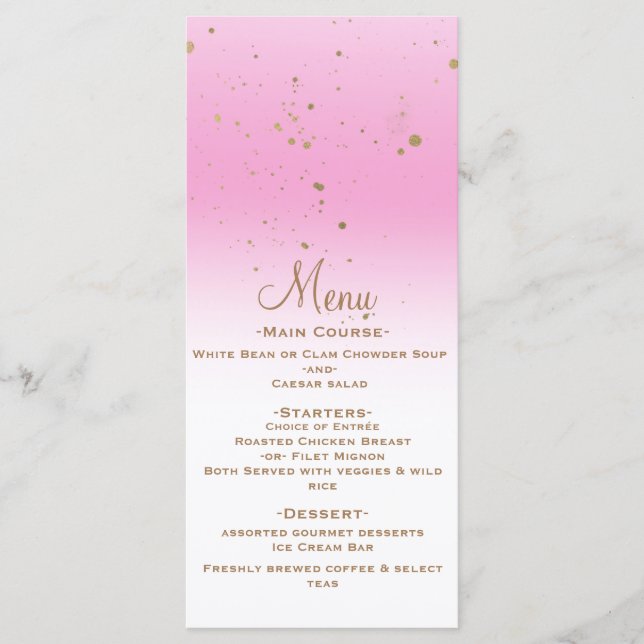 Menu de mariage de fête confettis Glam moderne or  (Devant)