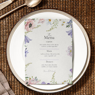 Menu de Mariage de Fleur sauvage minimaliste coule