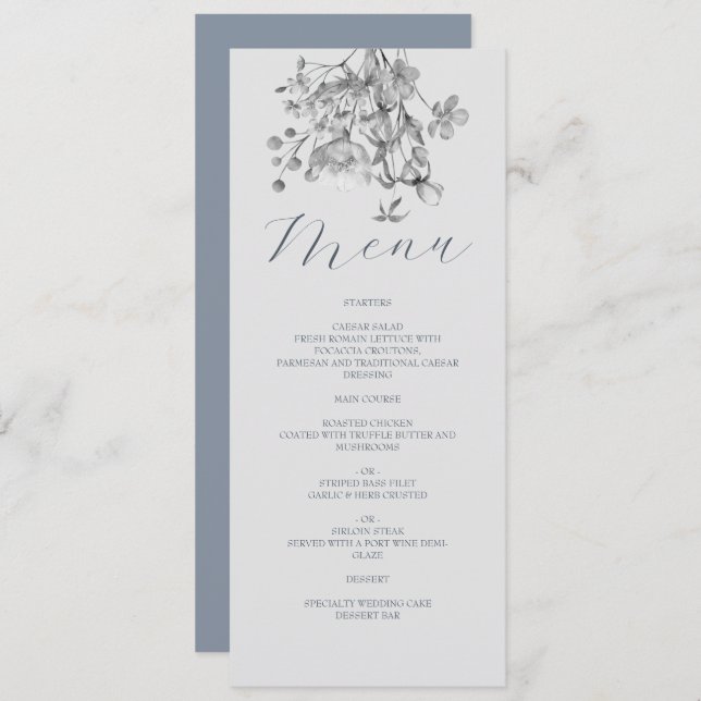 Menu de Mariage de fleurs bleu foncé (Devant / Derrière)