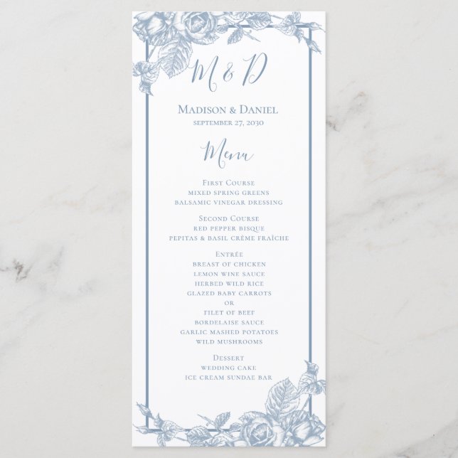 Menu de Mariage de fleurs bleu foncé (Devant)