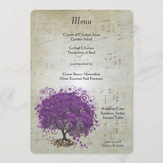 Menu de mariage de l'arbre à feuilles de Purple He (Devant)
