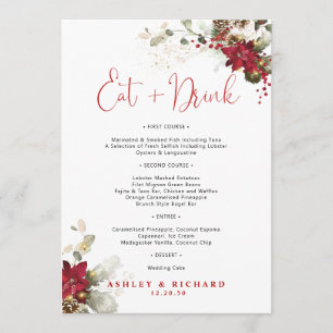 Menu de mariage de Noël à fleurs rouges