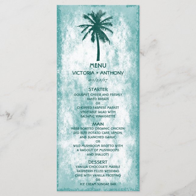 Menu de mariage de plage de palmier tropical (Devant)