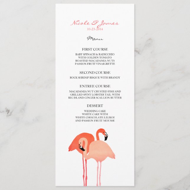 Menu de mariage de plage Flamants roses roses (Devant)