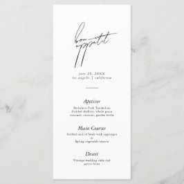 Menu de Mariage de script minimaliste moderne