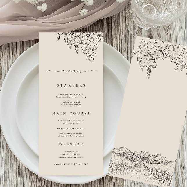 Menu de mariage de vignoble rustique de la vallée  (Créateur téléchargé)